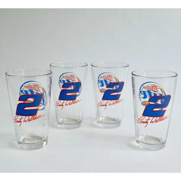 Set of 4 Vintage Miller Lite Rusty Wallace #2 Beer Glasses NASCAR Auto Racing - Picture 2 of 4